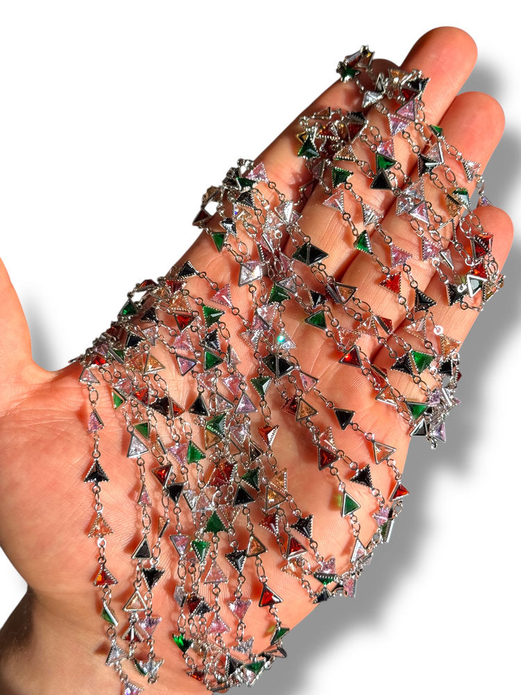 Cadena Triangular Chapada en Rodio con Circones