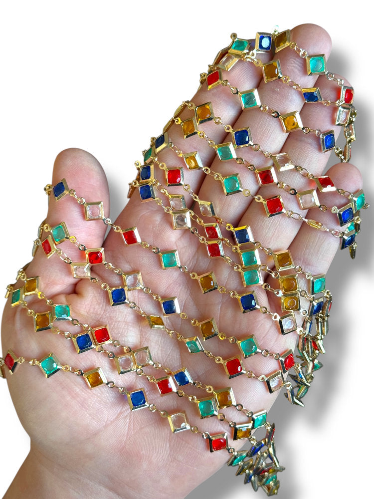 Cadena Cuadrada Chapada en Oro con Circonia