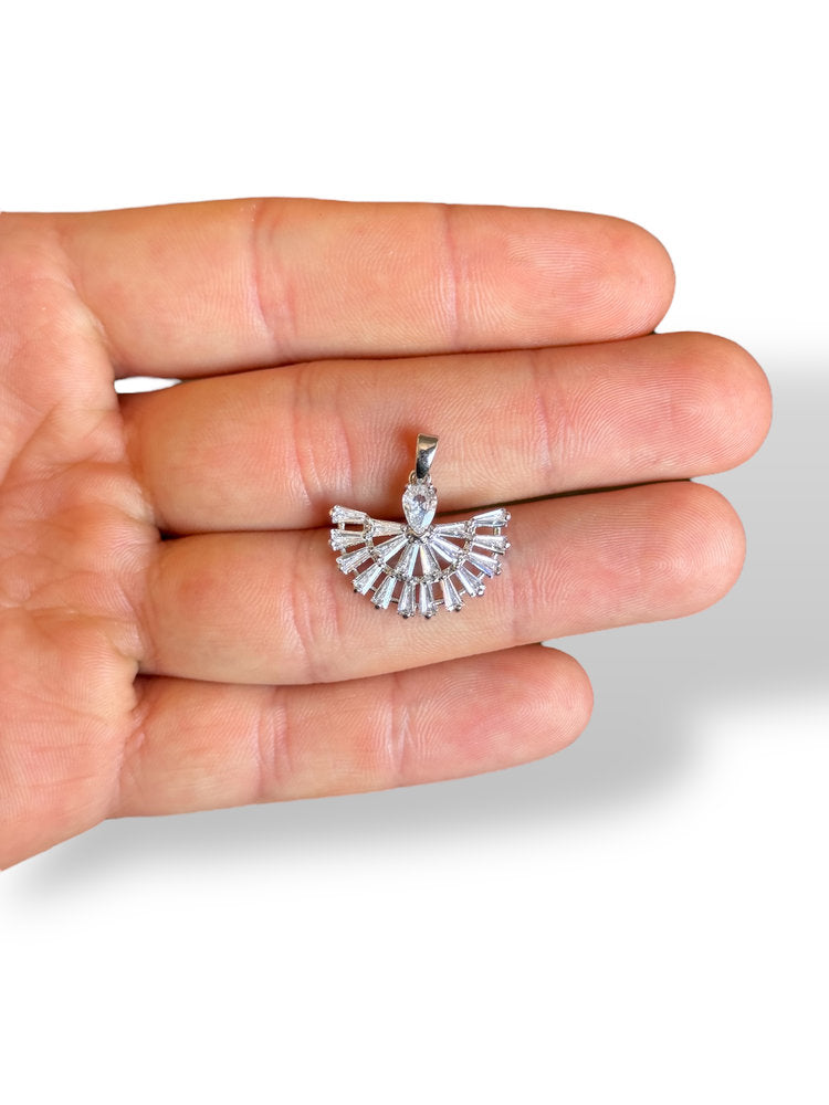 Fan Charm Rhodium Plated
