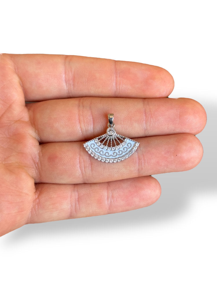 Fan Charm Rhodium Plated
