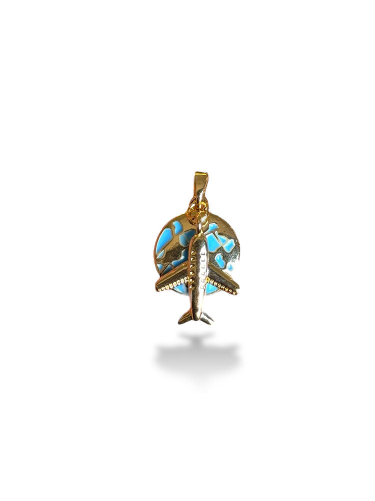 Airplane & World Charm Gold Plated