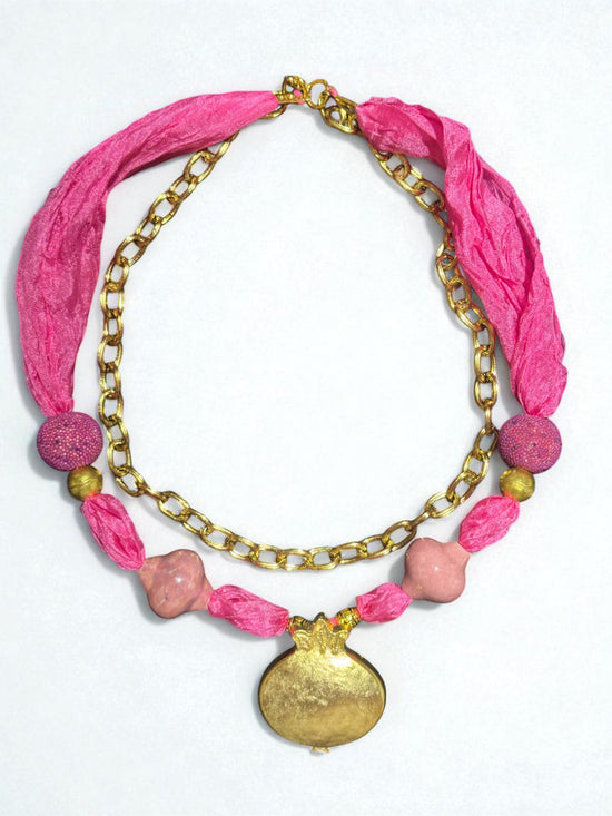 Pink Silk Pomegranate Necklace
