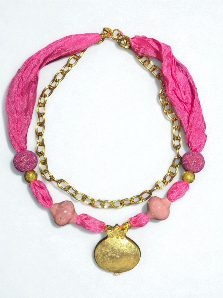 Pink Silk Pomegranate Necklace