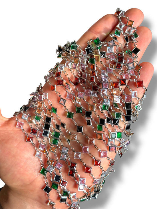 Rhodium Plated Square Zircon Chain