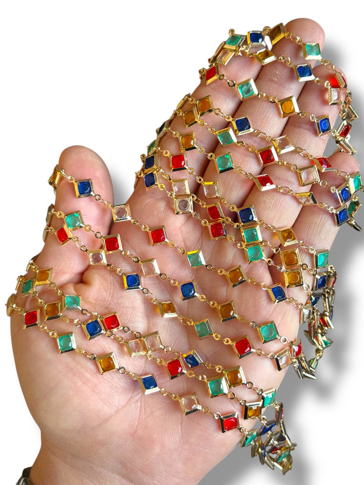 Cadena Cuadrada Chapada en Oro con Circón