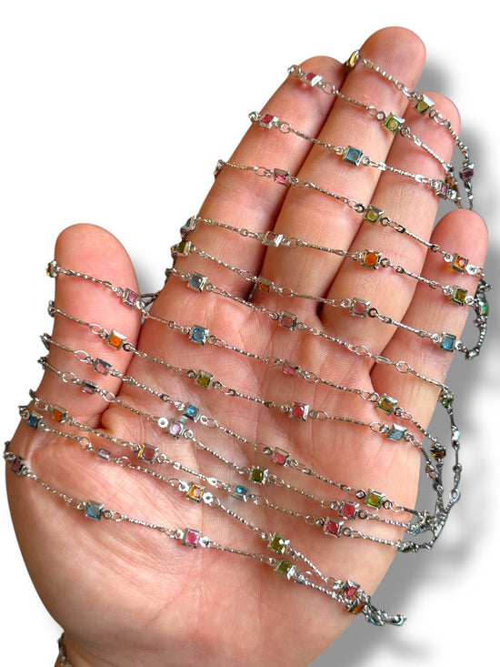 Rhodium Plated Square Zircon Chain