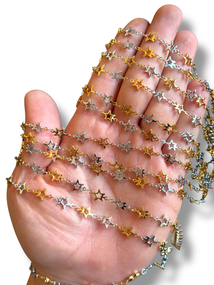 Cadena de Estrellas Chapada en Oro y Rodio