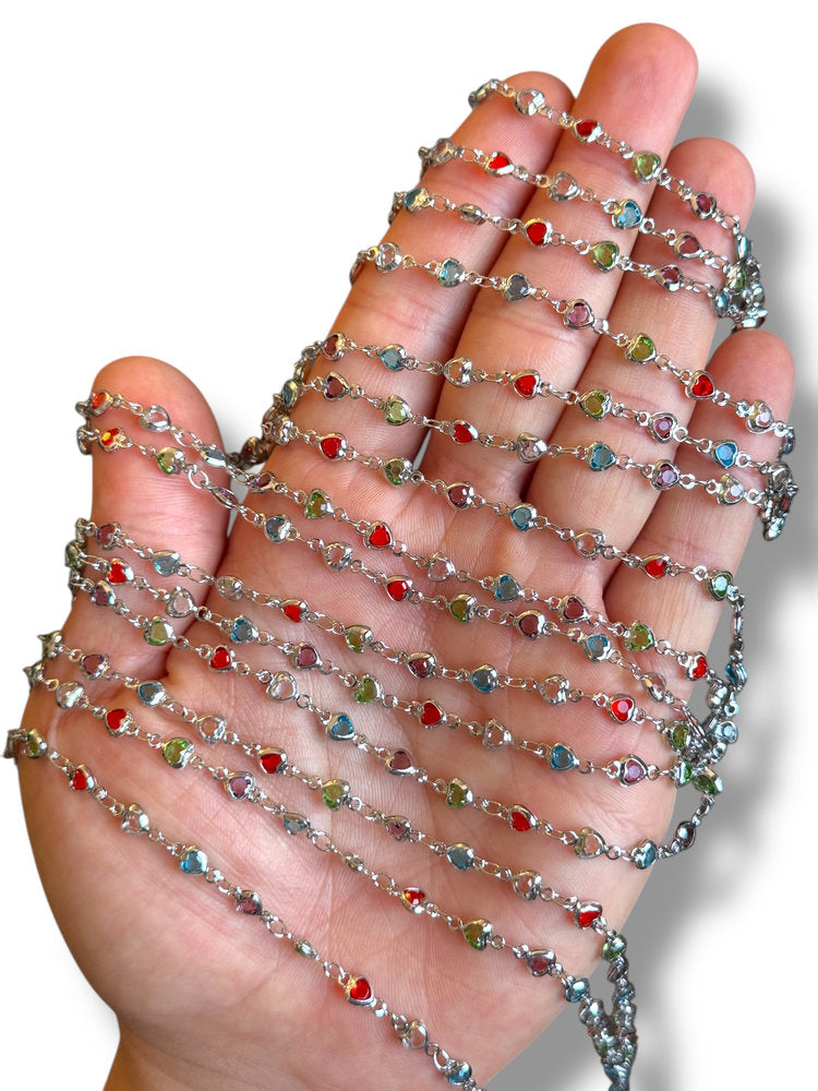 Cadena de Corazón con Circón Plateado en Rodio