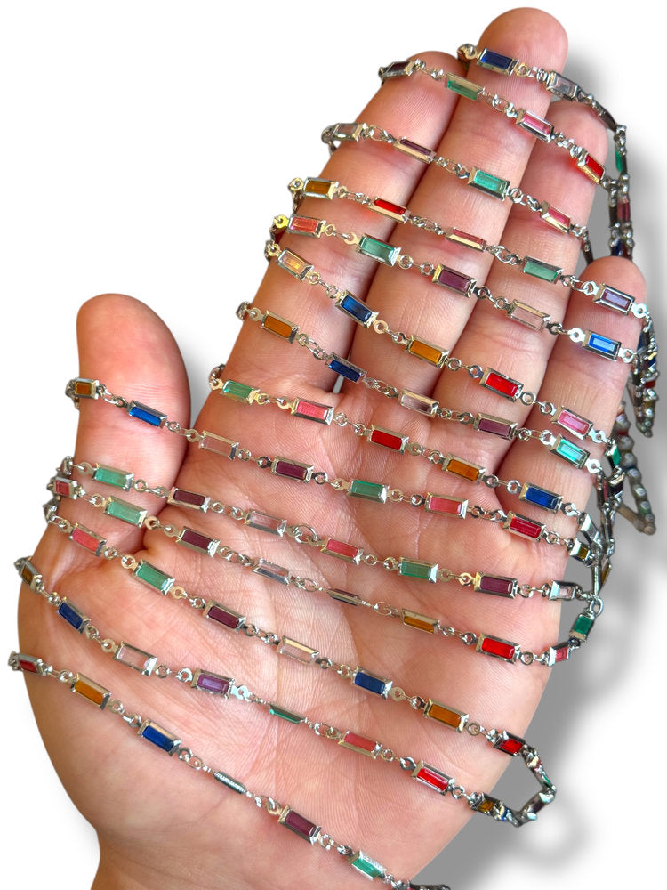 Cadena de Circón Baguette Plateada en Rodio