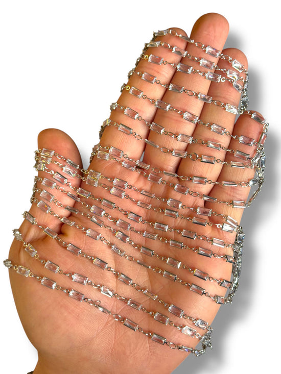 Rhodium Plated Baguette Zircon Chain