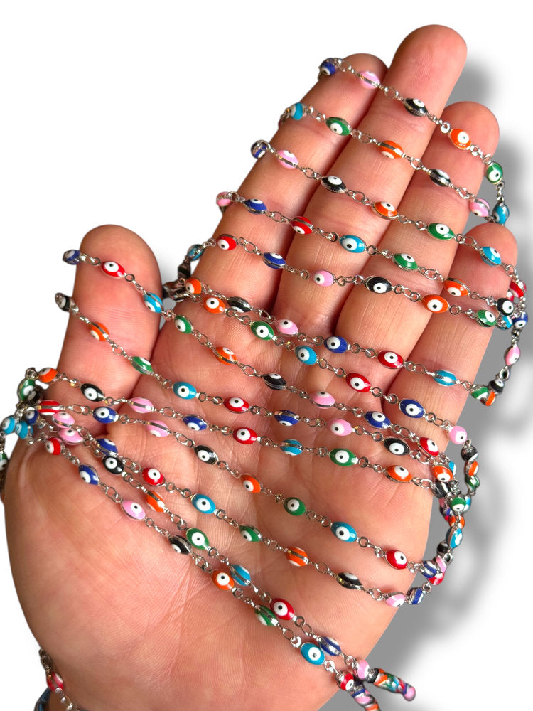 Rhodium Plated Evil Eye Chain