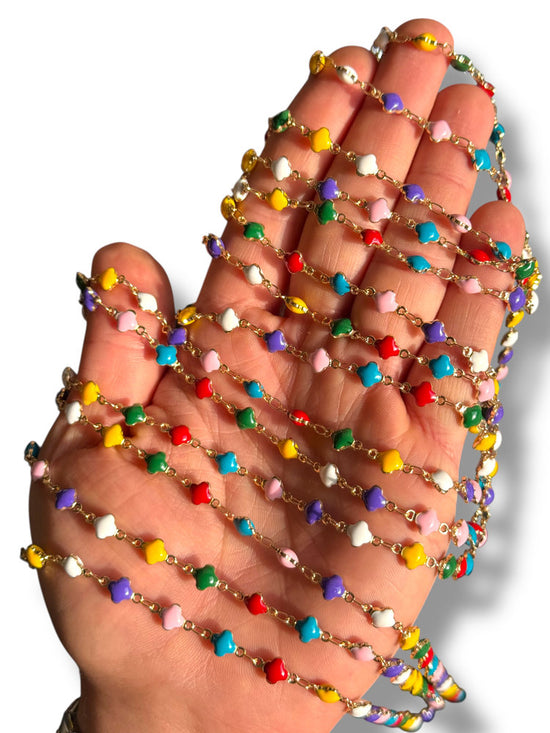 Gold Plated Multi-Color Enamel Clover Chain