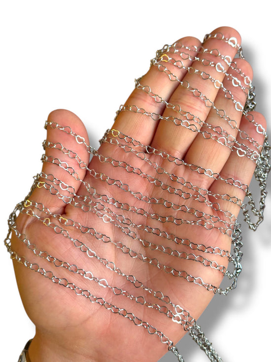 Rhodium Plated Heart Chain