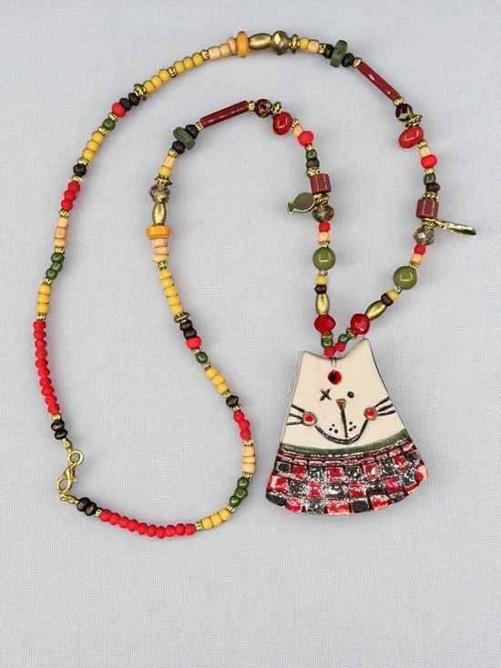 Plaid Cat Charm Necklace
