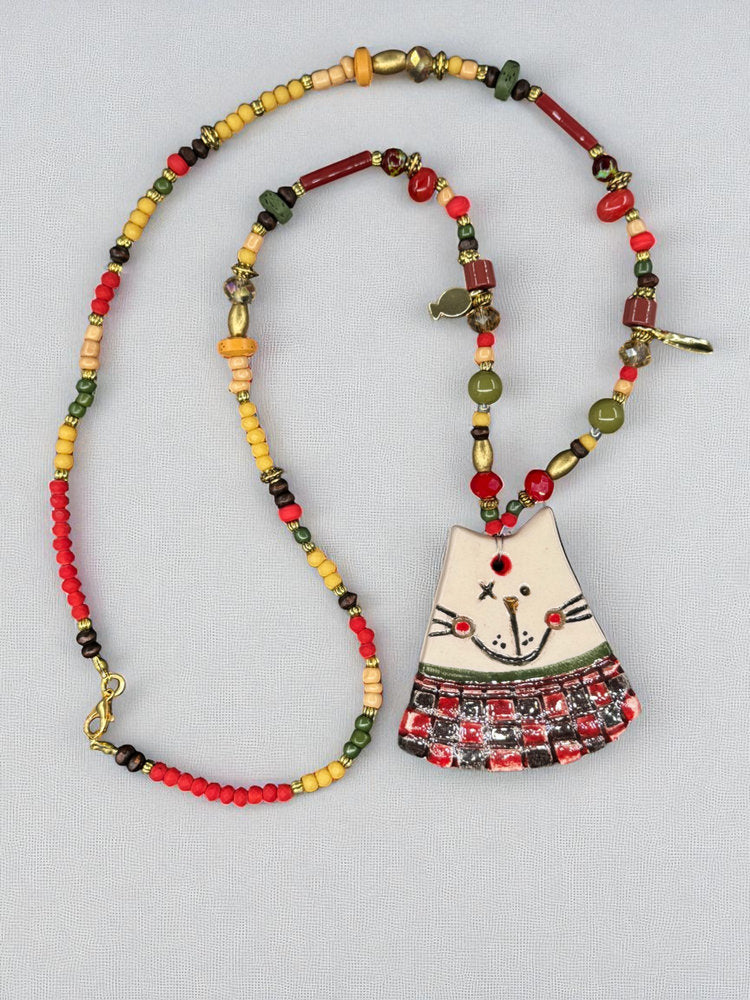 Plaid Cat Charm Necklace