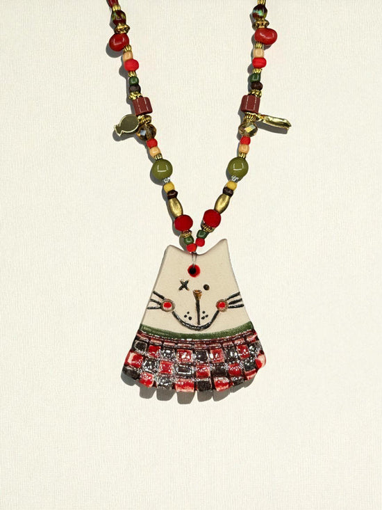 Plaid Cat Charm Necklace