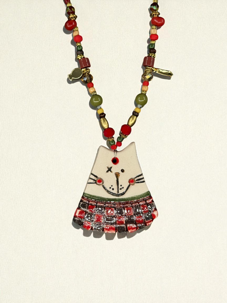 Plaid Cat Charm Necklace