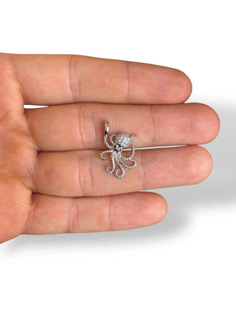 Octopus Charm Rhodium Plated