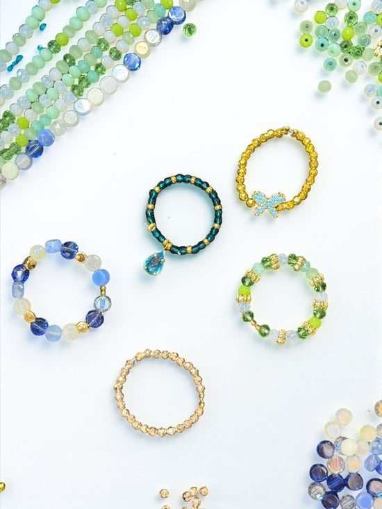 Crystal Beaded Ring Set (5-Piece)